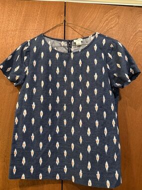 J. Crew Navy Print Short Sleeve Top